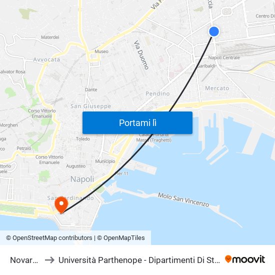 Novara - Bari to Università Parthenope - Dipartimenti Di Studi Economici E Aziendali map