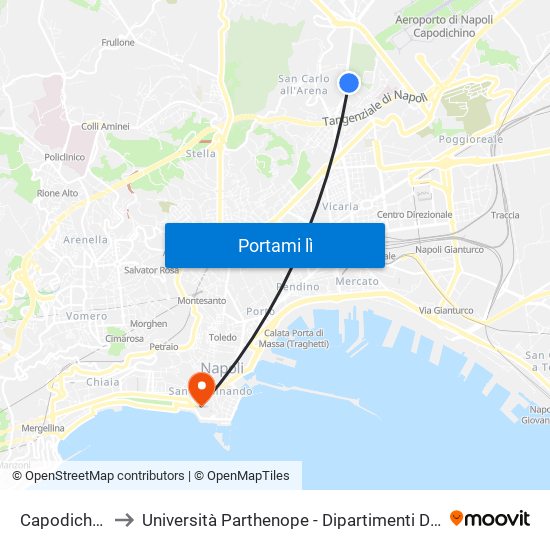 Capodichino - Cervi to Università Parthenope - Dipartimenti Di Studi Economici E Aziendali map