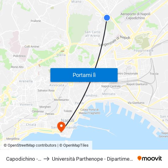 Capodichino - Parco Mazzini to Università Parthenope - Dipartimenti Di Studi Economici E Aziendali map