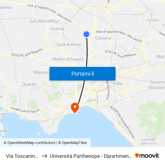 Via Toscanini - Rif. Civ. N° 2 to Università Parthenope - Dipartimenti Di Studi Economici E Aziendali map