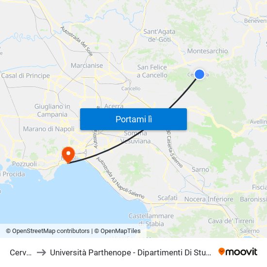 Cervinara to Università Parthenope - Dipartimenti Di Studi Economici E Aziendali map