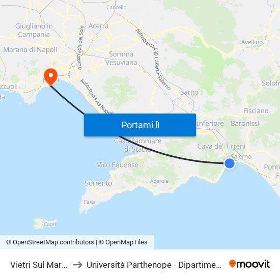 Vietri Sul Mare (Stazione Fs) to Università Parthenope - Dipartimenti Di Studi Economici E Aziendali map