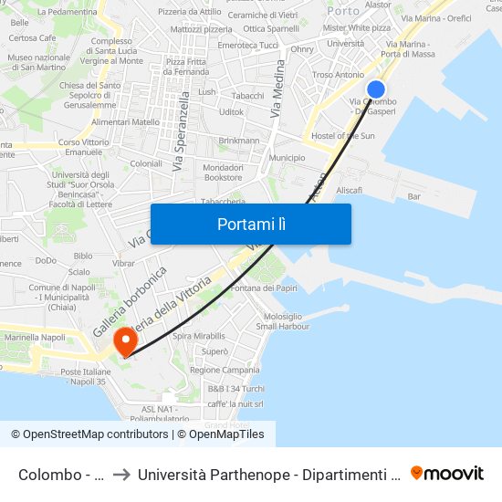 Colombo - De Gasperi to Università Parthenope - Dipartimenti Di Studi Economici E Aziendali map