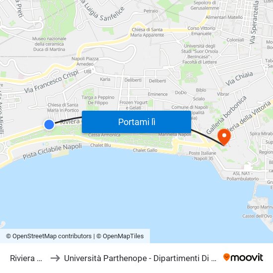 Riviera Di Chiaia to Università Parthenope - Dipartimenti Di Studi Economici E Aziendali map