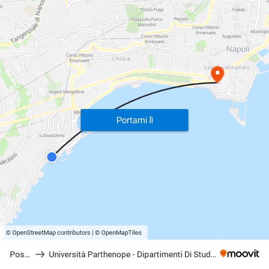 Posillipo to Università Parthenope - Dipartimenti Di Studi Economici E Aziendali map