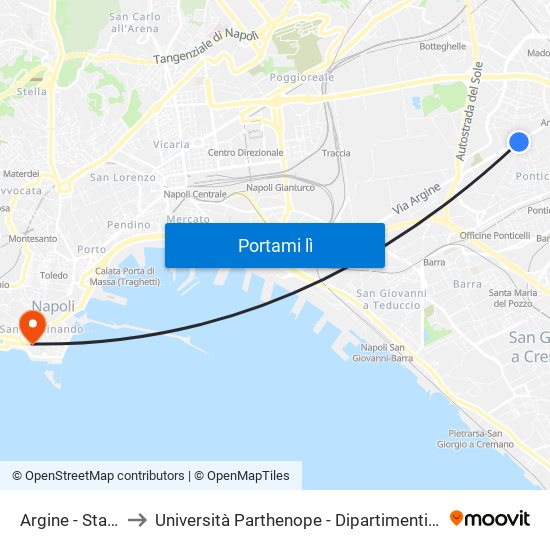 Argine - Stazionamento to Università Parthenope - Dipartimenti Di Studi Economici E Aziendali map