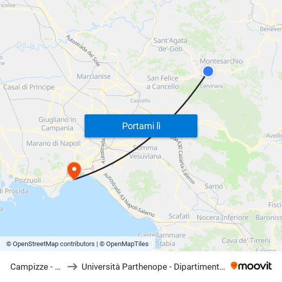 Campizze - Via Sepalone to Università Parthenope - Dipartimenti Di Studi Economici E Aziendali map