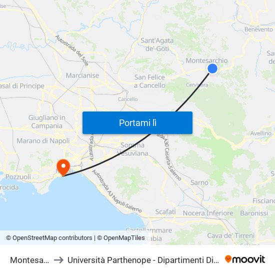 Montesarchio Z.I. to Università Parthenope - Dipartimenti Di Studi Economici E Aziendali map