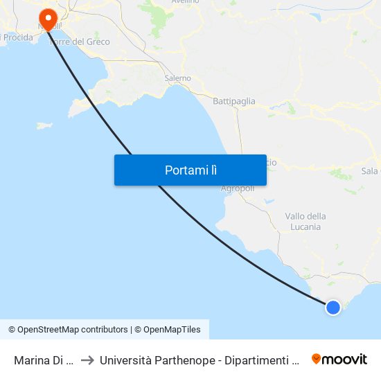 Marina Di Camerota to Università Parthenope - Dipartimenti Di Studi Economici E Aziendali map