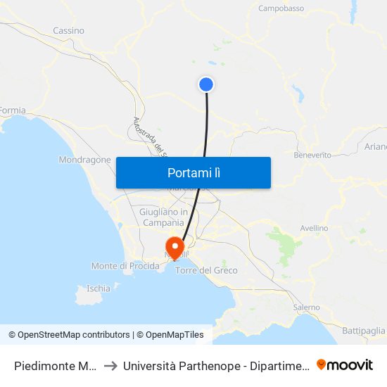 Piedimonte Matese - Stazione to Università Parthenope - Dipartimenti Di Studi Economici E Aziendali map