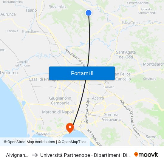 Alvignano - Poste to Università Parthenope - Dipartimenti Di Studi Economici E Aziendali map