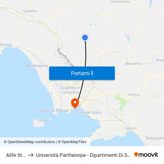 Alife Stazione to Università Parthenope - Dipartimenti Di Studi Economici E Aziendali map