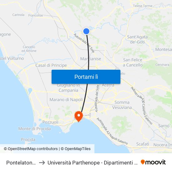 Pontelatone - Rotonda to Università Parthenope - Dipartimenti Di Studi Economici E Aziendali map