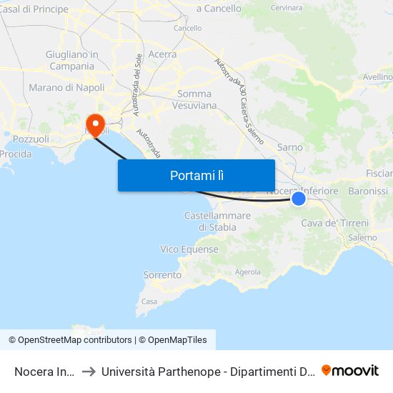 Nocera Inferiore FS to Università Parthenope - Dipartimenti Di Studi Economici E Aziendali map