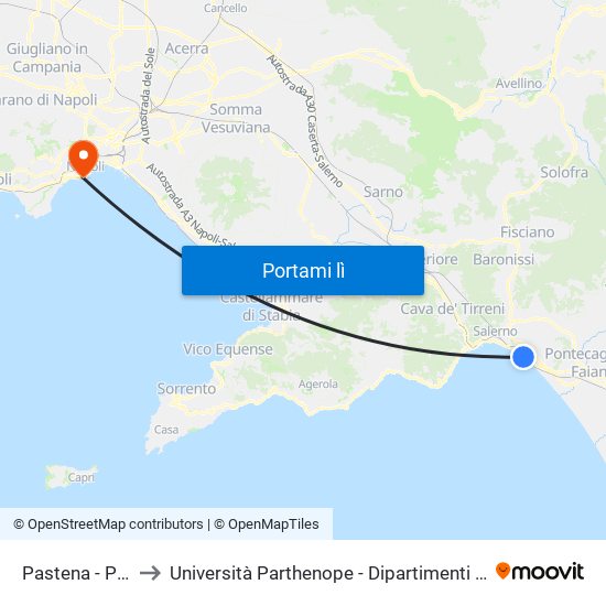 Pastena  - Polo Nautico to Università Parthenope - Dipartimenti Di Studi Economici E Aziendali map