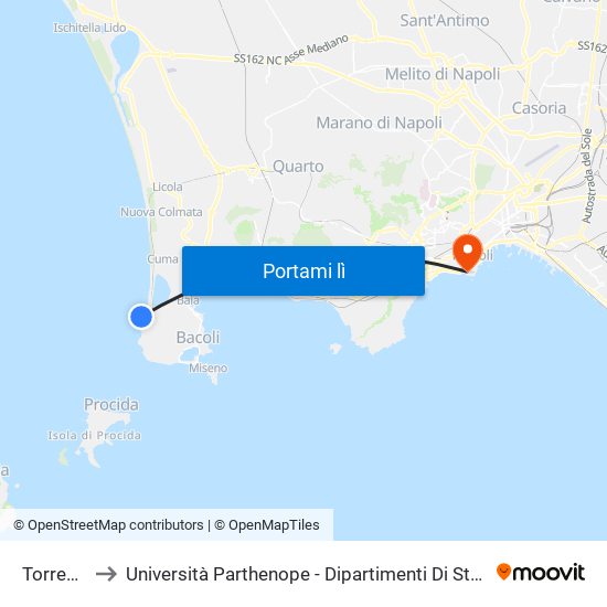 Torregaveta to Università Parthenope - Dipartimenti Di Studi Economici E Aziendali map