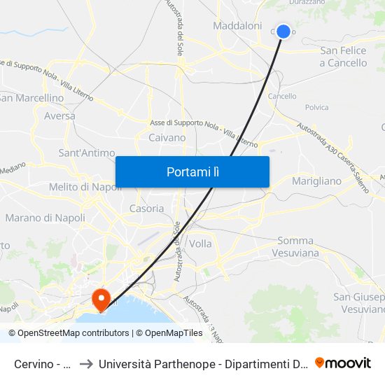 Cervino - Municipio to Università Parthenope - Dipartimenti Di Studi Economici E Aziendali map