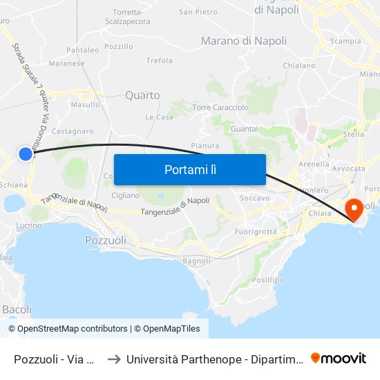 Pozzuoli - Via Monte Ruscello, 65 to Università Parthenope - Dipartimenti Di Studi Economici E Aziendali map