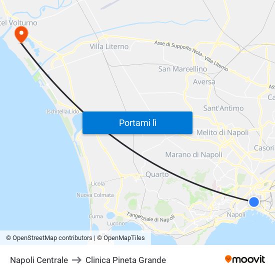 Napoli Centrale to Clinica Pineta Grande map