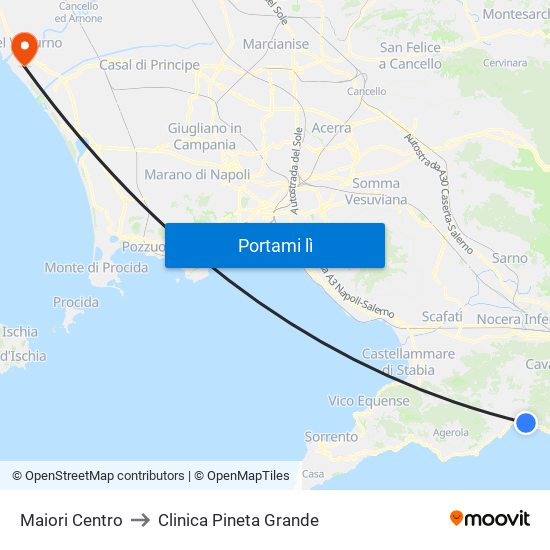 Maiori Centro to Clinica Pineta Grande map