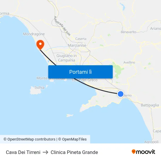 Cava Dei Tirreni to Clinica Pineta Grande map