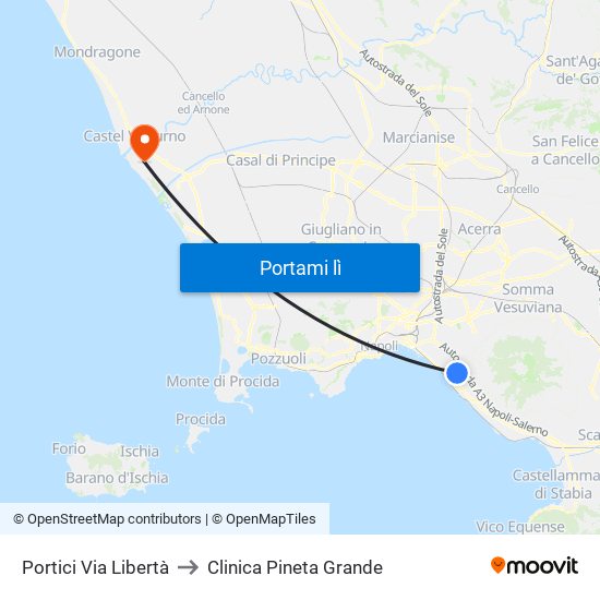 Portici Via Libertà to Clinica Pineta Grande map