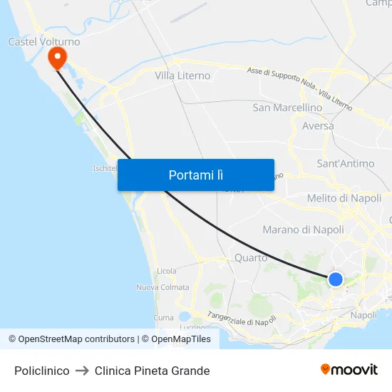 Policlinico to Clinica Pineta Grande map