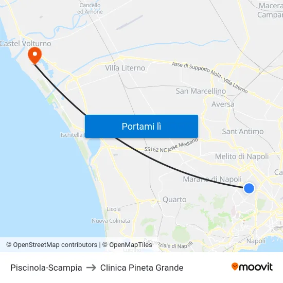 Piscinola-Scampia to Clinica Pineta Grande map