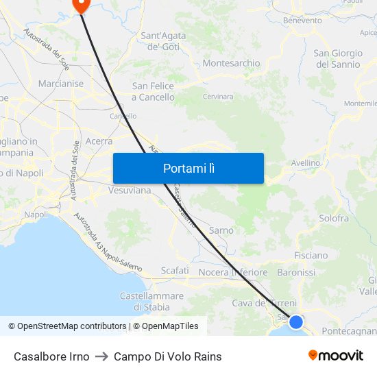 Casalbore Irno to Campo Di Volo Rains map