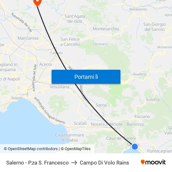 Salerno - P.za S. Francesco to Campo Di Volo Rains map