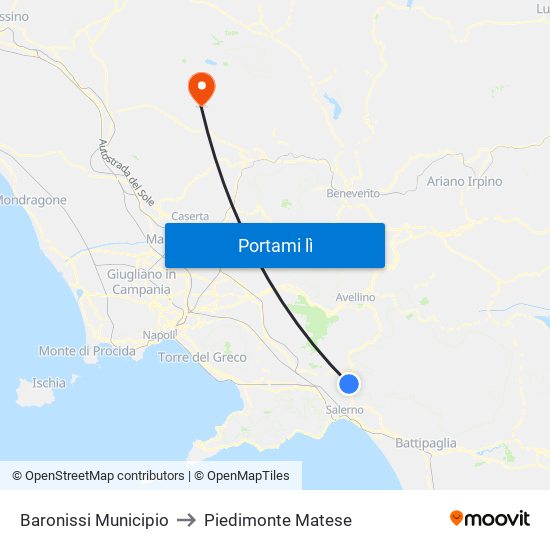 Baronissi Municipio to Piedimonte Matese map