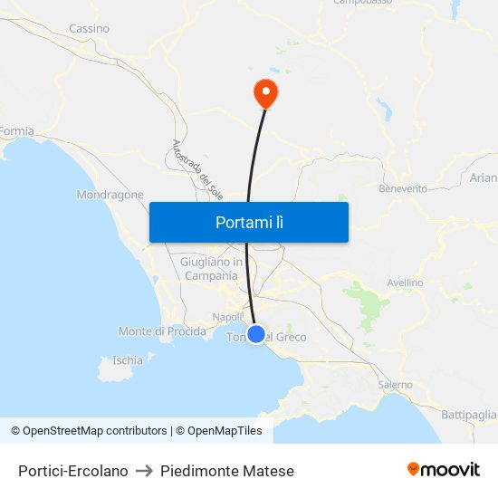 Portici-Ercolano to Piedimonte Matese map