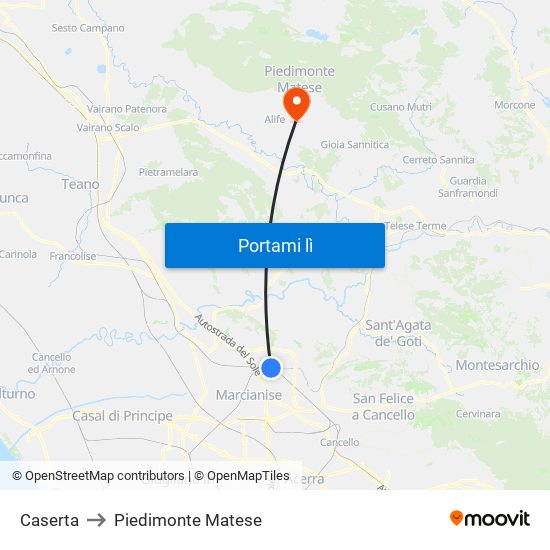 Caserta to Piedimonte Matese map