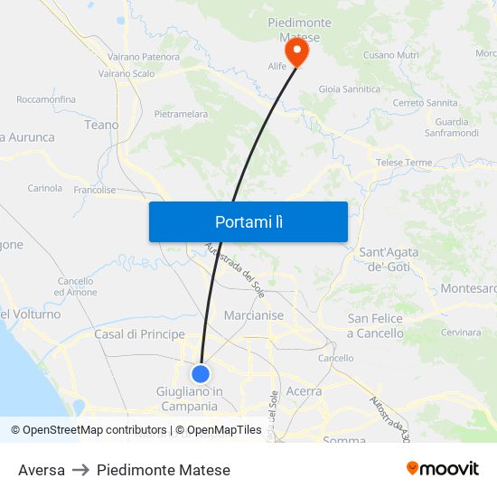 Aversa to Piedimonte Matese map