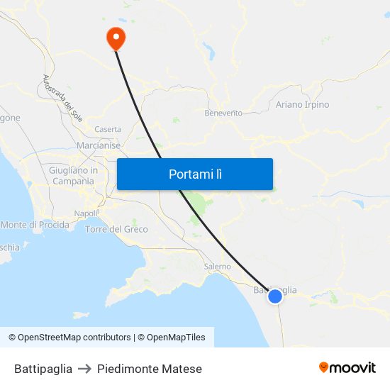 Battipaglia to Piedimonte Matese map