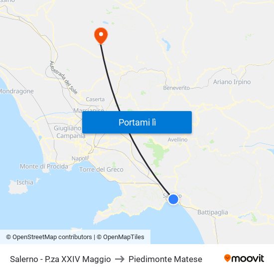 Salerno - P.za XXIV Maggio to Piedimonte Matese map