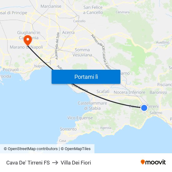 Cava De' Tirreni FS to Villa Dei Fiori map