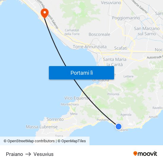 Praiano to Vesuvius map