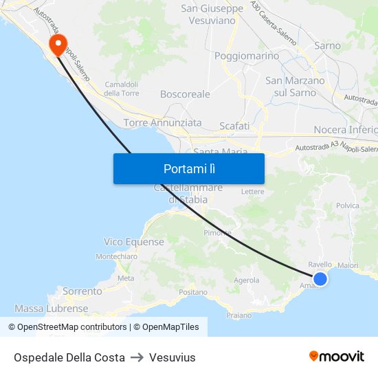 Ospedale Della Costa to Vesuvius map