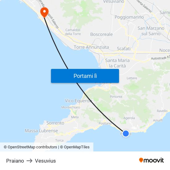 Praiano to Vesuvius map