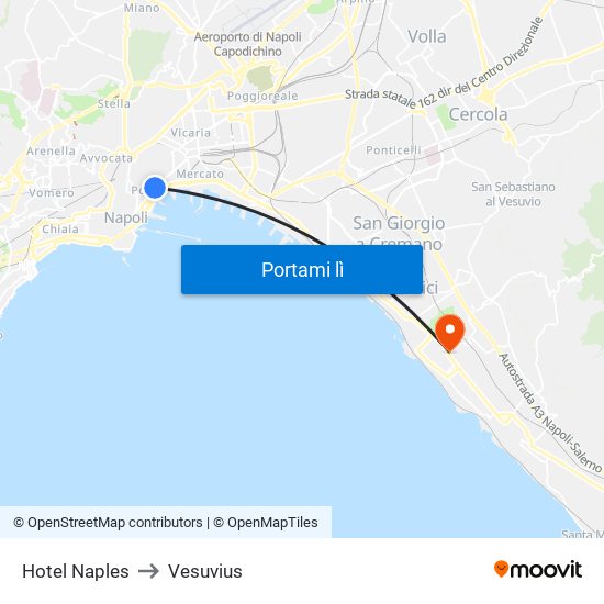 Hotel Naples to Vesuvius map