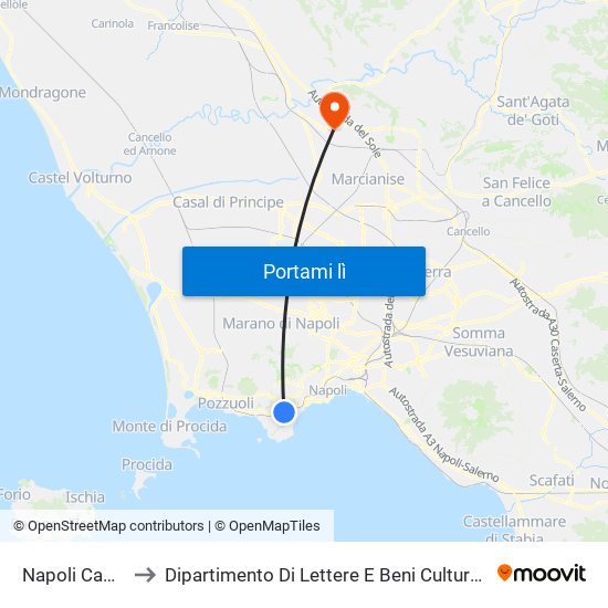 Napoli Campi Flegrei to Dipartimento Di Lettere E Beni Culturali E Giurisprudenza - Aulario map