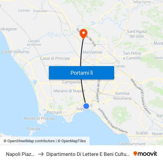 Napoli Piazza Garibaldi to Dipartimento Di Lettere E Beni Culturali E Giurisprudenza - Aulario map