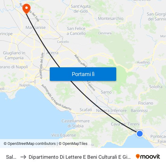 Salerno to Dipartimento Di Lettere E Beni Culturali E Giurisprudenza - Aulario map