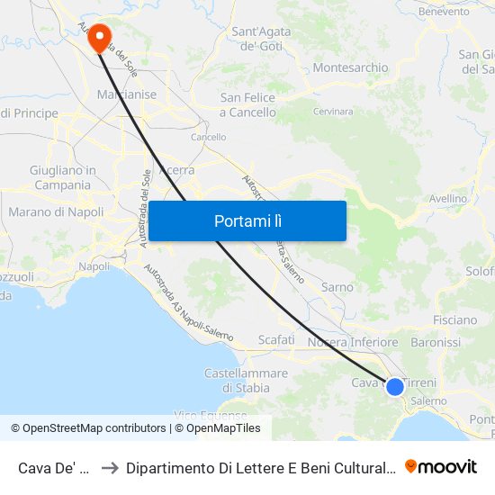 Cava De' Tirreni FS to Dipartimento Di Lettere E Beni Culturali E Giurisprudenza - Aulario map