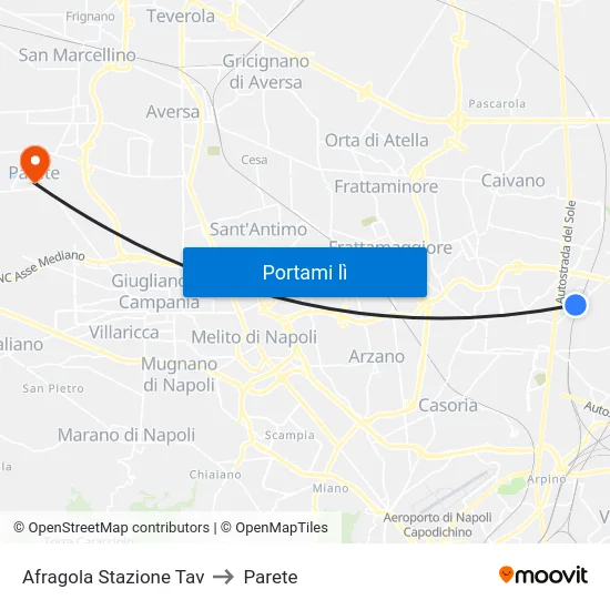 Afragola Stazione Tav to Parete map