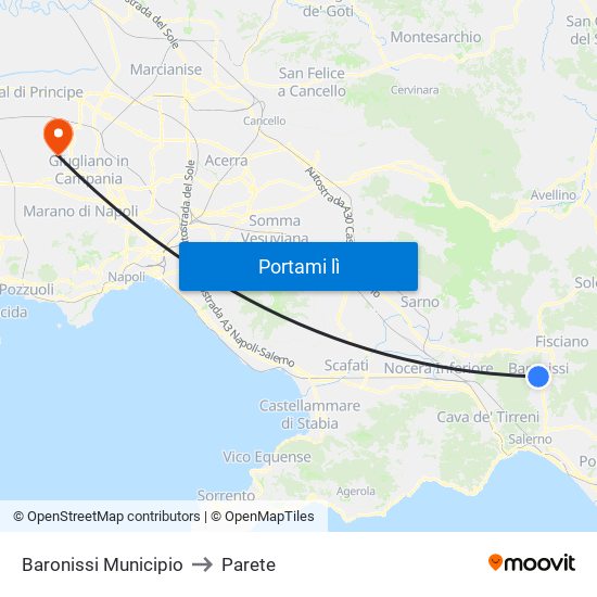 Baronissi Municipio to Parete map
