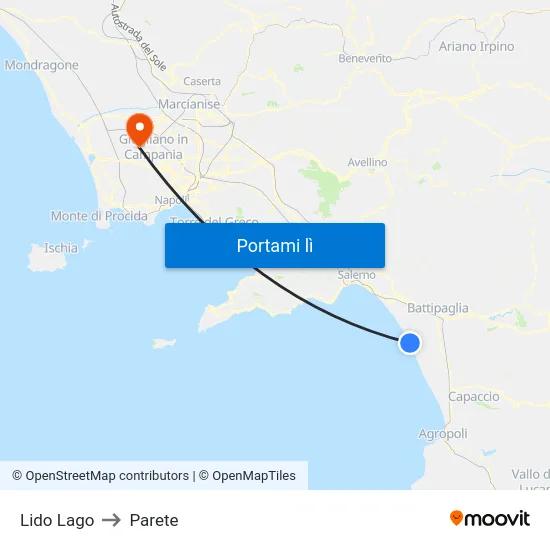 Lido Lago to Parete map
