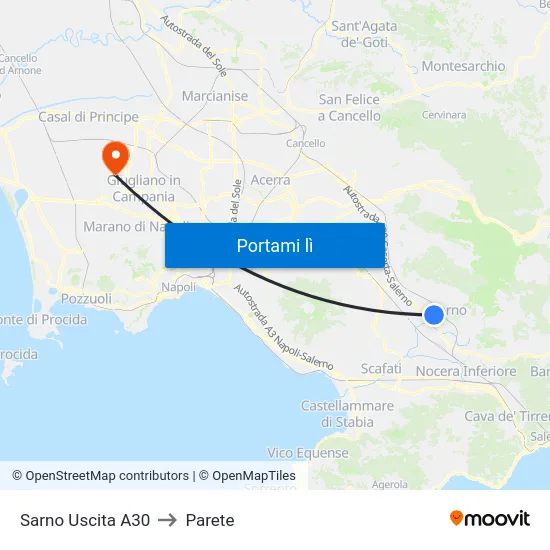 Sarno Uscita A30 to Parete map