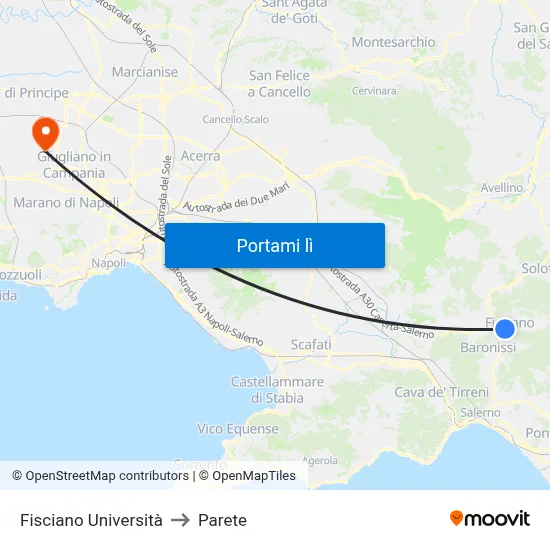 Fisciano Università to Parete map